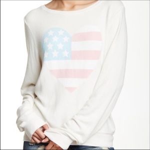 Wildfox Sunbleach American Flag Heart Baggy Beach Jumper in Off White Size Large